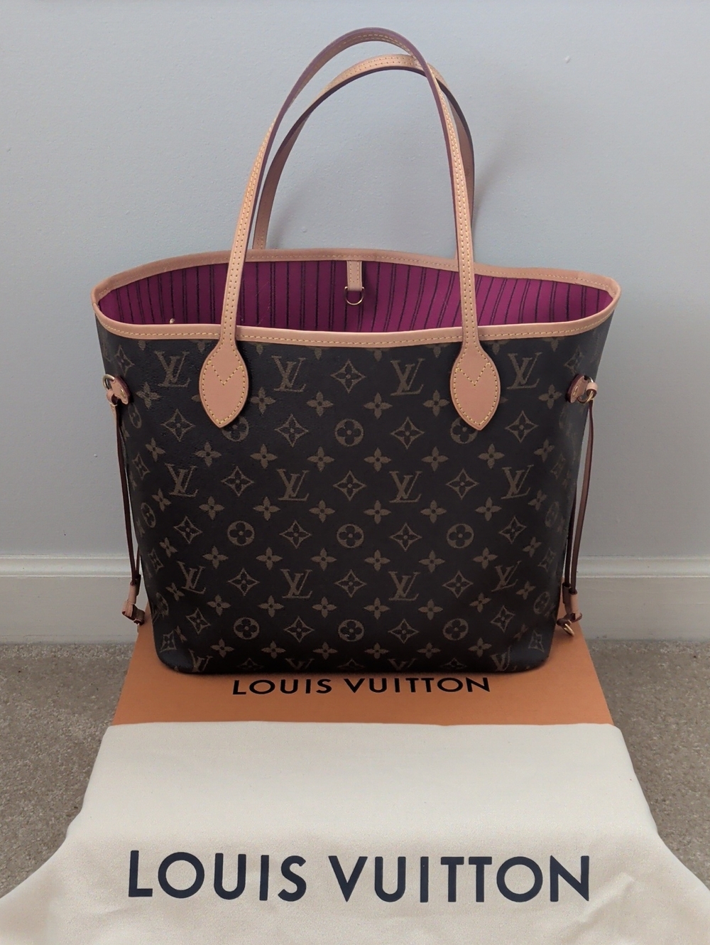 Louis Vuitton Monogram Canvas Tote with Pink Interior and Natural Leather Trim